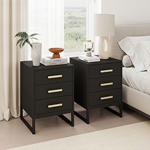 Pair of Black 3 Drawer Bedside Tables - Luna Black Range