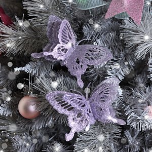 Pair of Lilac Glitter Butterfly Christmas Decoration Clips