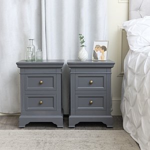 Pair of Midnight Grey Two Drawer Bedside Tables - Daventry Midnight Grey Range