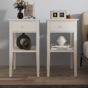 Pair of One Drawer Bedside Table - Abbey Pale Ivory Range