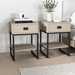 Pair of One Drawer Bedside Table - Elle Black Stone Range