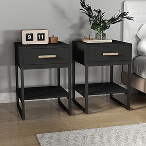 Pair of One Drawer Bedside Table - Luna Black Range