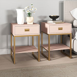 Pair of One Drawer Bedside Tables - Elle Pink Range