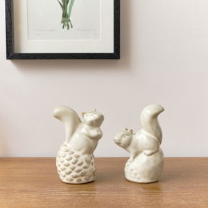 Pair Of Porcelain Decorative Squirrel Ornaments - 11.5cm