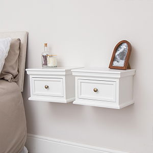 Pair Of White Wall Mounted Bedside Tables - Daventry White Range