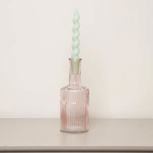 Pale Pink Ribbed Glass Bottle Vase - 20cm