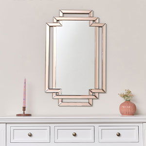 Pink Glass Art Deco Rectangle Wall Mirror - 80cm x 50cm