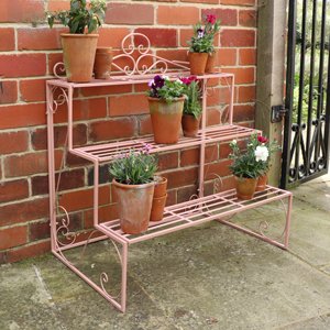 Pink Metal Three Tier Plant Stand