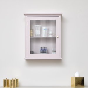 Pink Reeded Glass Fronted Wall Cabinet