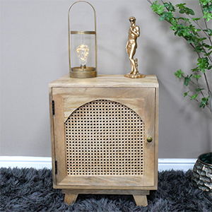 Rattan Cane Fronted Wooden Bedside Table