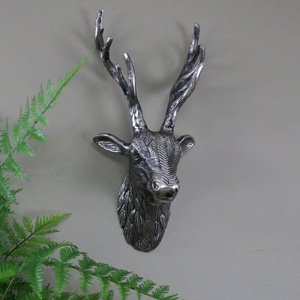 Silver Metal Wall Mounted Stag Head