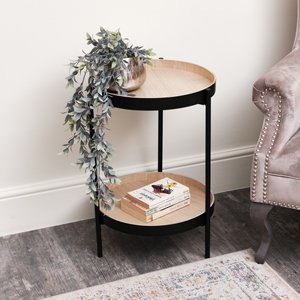 Round 2 Tier Black & Wood Side Table