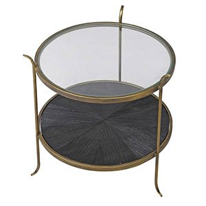 Round Glass Table with Wood Textured Shelf