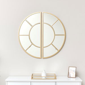 Round Gold 2 Section Window Wall Mirror 80cm x 80cm