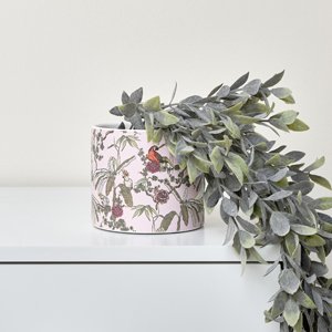 Round Pink Ceramic Botanical Parrot Storage Pot
