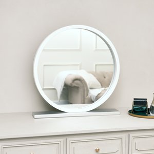 Round White & Silver Freestanding Table Top Mirror
