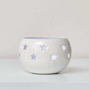 Round White Star Tealight Candle Holder - 10cm