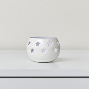 Round White Star Tealight Candle Holder - 8cm
