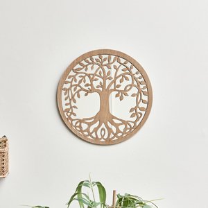Round Wooden Tree Of Life Wall Mirror