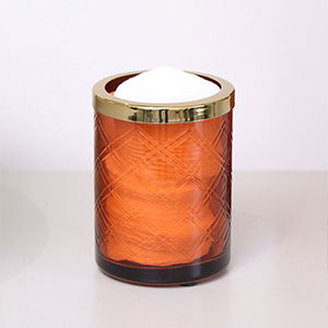 Rust Orange Patterned Glass Bathroom Tumbler with Gold Rim