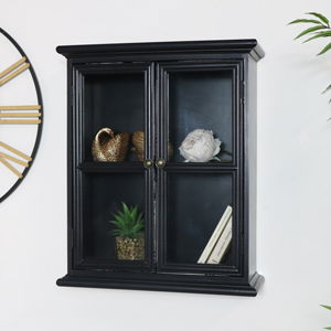 Rustic Black Glass Wall Cabinet