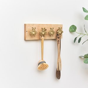 Rustic Gold Bumblebee Hooks on Wooden Base