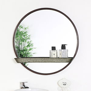 Rustic Industrial Round Mirror with Shelf 60cm x 60cm