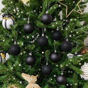 Set of 10 Mixed Glitter Black Baubles - 6cm