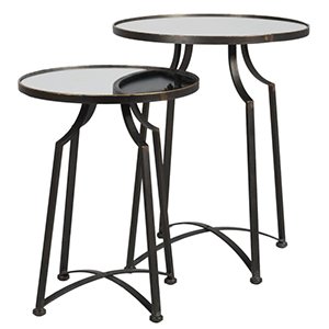 Set of 2 Black Mirrorred Top Side Tables