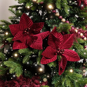 Set of 2 Dark Red Poinsettia Pick Decorations - 28cm