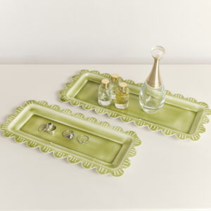 Set of 2 Green Enamel Embossed Scalloped Tray