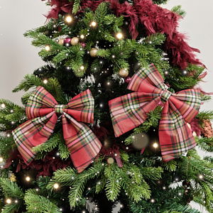 Set of 2 Green & Red Tartan Decorative Bow - 24cm