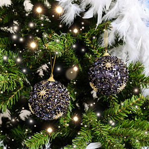 Set of 2 Navy Blue & Gold Sequin Star Detail Baubles - 8cm