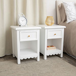 Set Of 2 One Drawer Scalloped Bedside Tables - Staunton White Range  Set Of 2 One Drawer Scalloped Bedside Tables - Staunton White Range