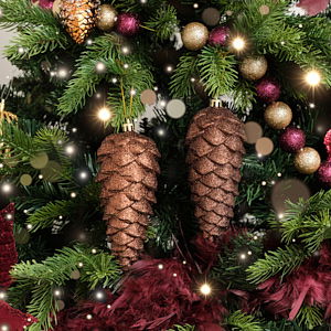 Set of 2 Tan Glittered Pinecone Bauble Decoration 12cm