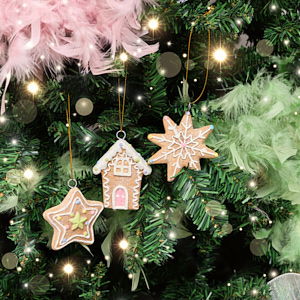 Set of 3 Assorted Colourful Gingerbread Cookie Christmas Tree Baubles