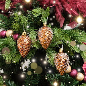 Set of 3 Gold & Bronze Sequin Pinecone Bauble Decorations - 6.5cm