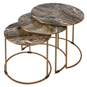 Set of 3 Gold Faux Marble Tables