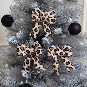 Set of 3 Leopard Print Christmas Bows - 13cm