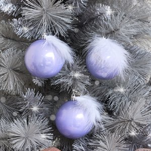 Set of 3 Pearlescent Lilac Feather Baubles - 8cm