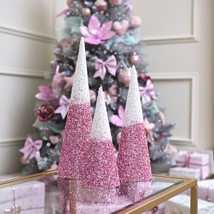 Set of 3 Pink Ombre Cone Christmas Trees - 47cm