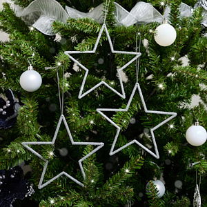 Set of 3 Silver Glitter Star Decorations