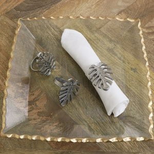 Set of 3 Silver Monstera Leaf Napkin Rings