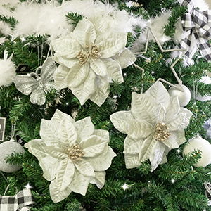 Set of 3 Silver Poinsettia With Clip Decorations