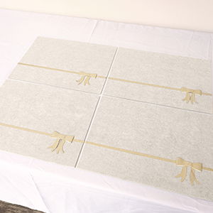 Set of 4 Beige Rectangular Felt Placemat with Champagne Gold Bow