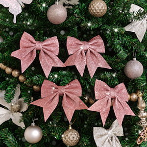 Set of 4 Glitter Pink Christmas Bows