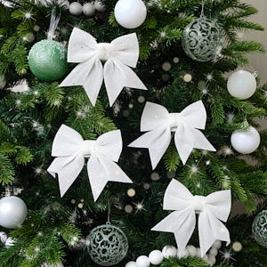 Set of 4 White Glitter Christmas Bows