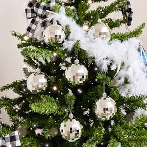 Set of 6 Silver Disco Ball Christmas Baubles - 8cm