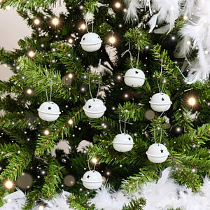 Set of 8 White Hanging Bell Christmas Decorations - 4cm