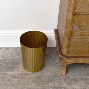 Shiny Gold Reeded Metal Paper Bin 21cm x 27cm